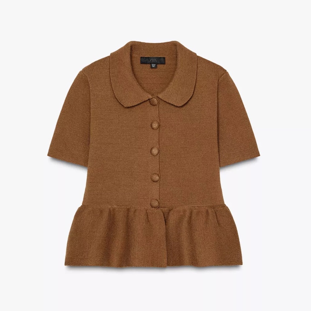 Women’s camel peplum knit top from Zara. Size M.